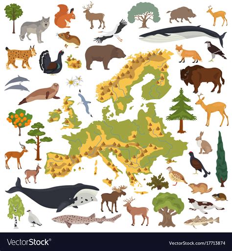 Flat European Flora And Fauna Map Constructor Vector Image