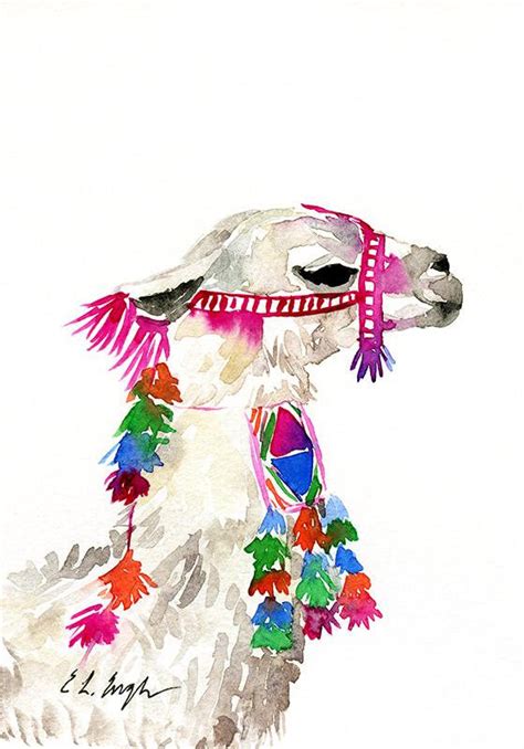 Llama Art Original Watercolor Painting Watercolor Llama Llama T