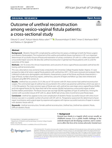 Pdf Outcome Of Urethral Reconstruction Among Vesico Vaginal Fistula