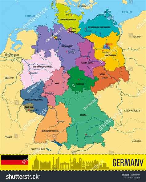 Political Vector Map Germany Regions Their Stock Vector Royalty Free
