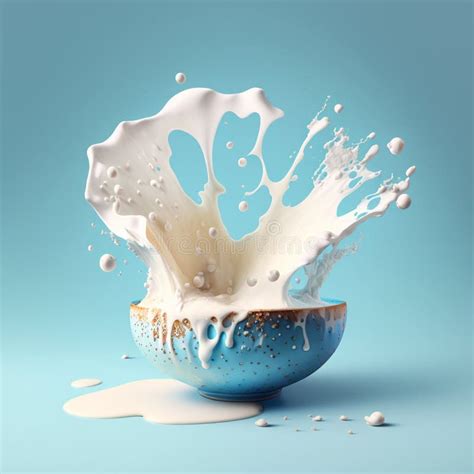 Milk Splash Fresh Milk Swirl Pouring And Splashing In Blue Bowl Stock