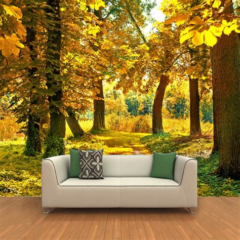 Hd Autumn Forest Maple Leaf 3d Mural Nature Photo Wallpaper Living Room