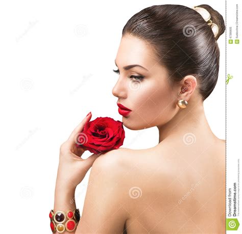 Beautiful Woman With Red Rose Stock Image Image Of