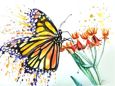 Monarch Butterfly Painting Original Art Insects Artwork Floral Wall Art