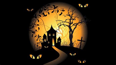 Silhouette House And Cross Digital Wallpaper Halloween Vector Art
