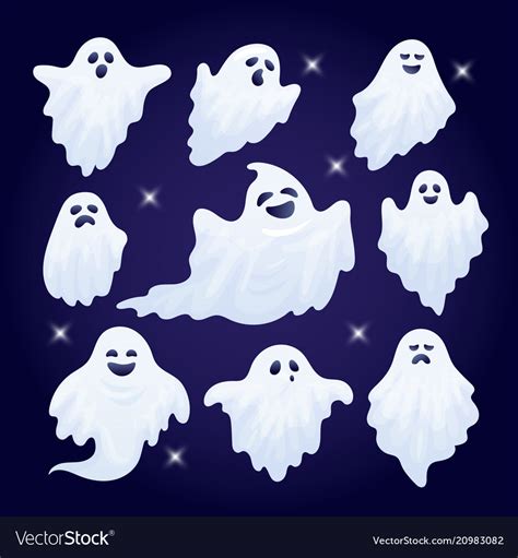 Set Of Funny Halloween Ghost Characters Royalty Free Vector