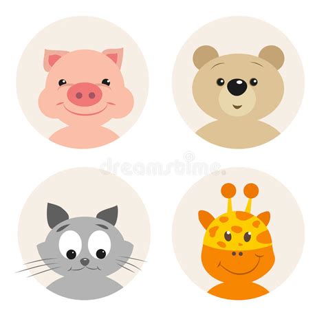 Set Of Four Cute Cartoon Animal Character Stock Vector Illustration