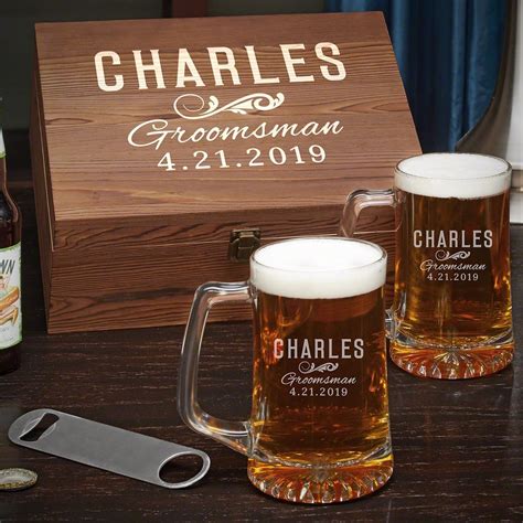 Custom Classic Groomsman T Set Engraved Beer Mugs Beer T Sets Beer Ts