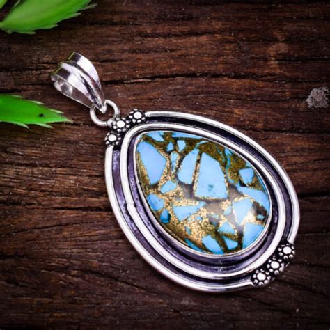 Beautiful Blue Copper Turquoise Gemstone Sterling Silver Handmade