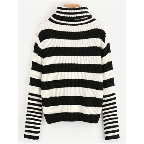 High Neck Contrast Striped Sweater Liked On Polyvore Featuring Tops