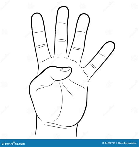 Hand Showing Four Fingers On White Of Vector Illustrations