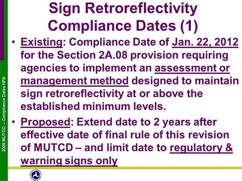 2009 Mutcd Compliance Dates Npa Notice Of Proposed Amendments To