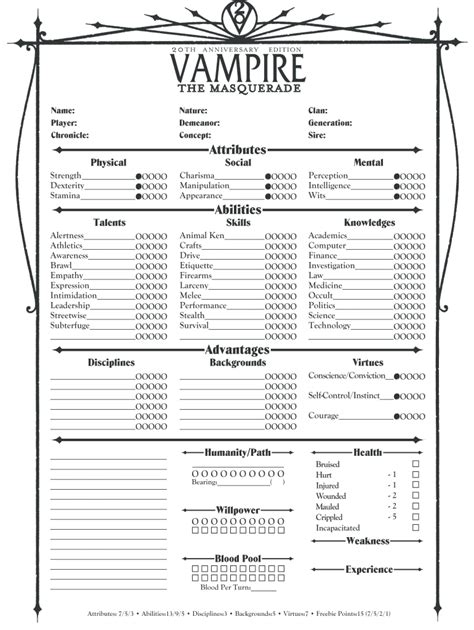 Vtm Character Sheet Fill Out And Sign Online Dochub