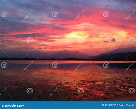 Flaming Sunset Stock Photo Image Of Painting Clouds 119857766