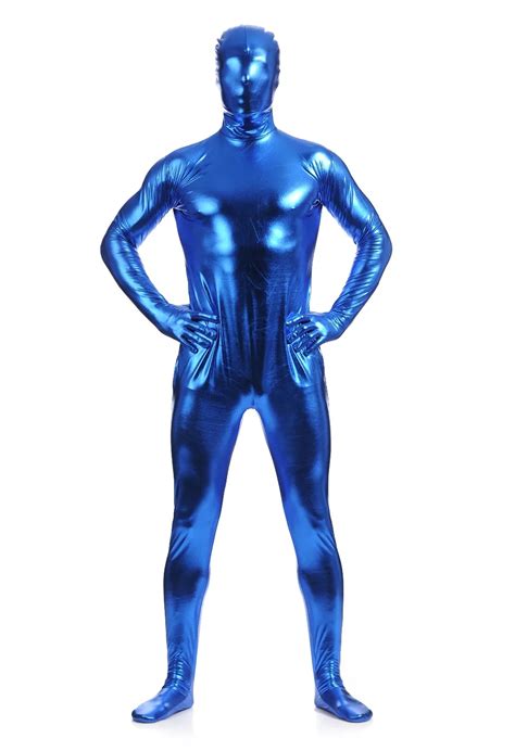 dark blue shiny fullbody metallic men s tight zentai bodysuit costume full body shiny spandex