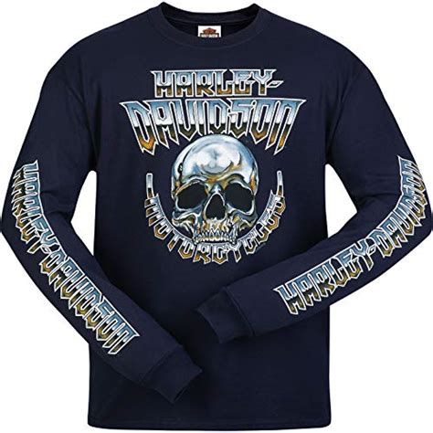 Harley Davidson Military Mens Navy Long Sleeve Skull Graphic T Shirt