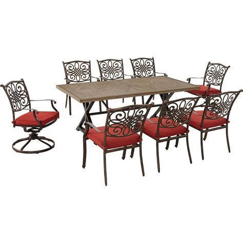 Hanover Traditions 9 Piece Aluminum Outdoor Dining Set With Red