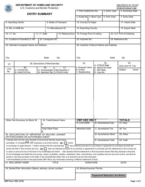 Cbp Form 7501 Fillable Printable Forms Free Online