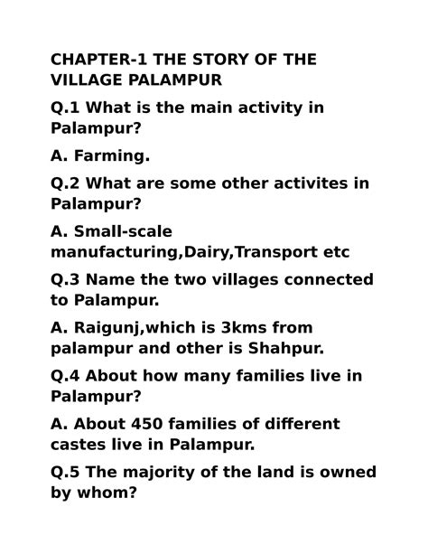 Solution Chapter 1 The Story Of Village Palampur Studypool