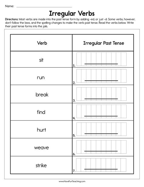 Irregular Verbs Worksheet By Teach Simple