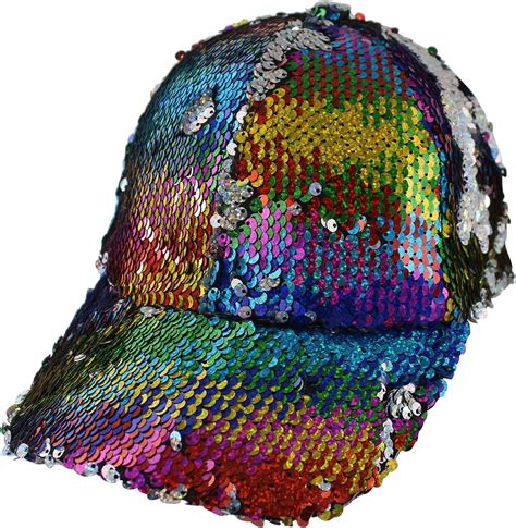 Sequin Covered Rainbow Baseball Cap Hat At Amazon Womens Clothing Store