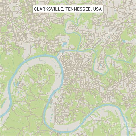 Clarksville Tennessee Us City Street Map Digital Art By Frank Ramspott
