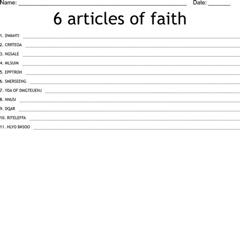 6 Articles Of Faith Word Scramble Wordmint