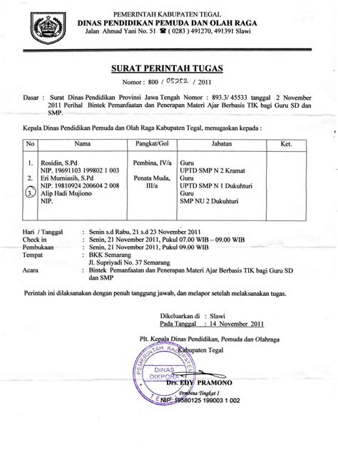 Surat masih dianggap media paling efektif sekaligus resmi yang masih banyak digunakan. Surat Tugas Dinas Untuk ikut Bintek | SMP NU 02 Dukuhturi