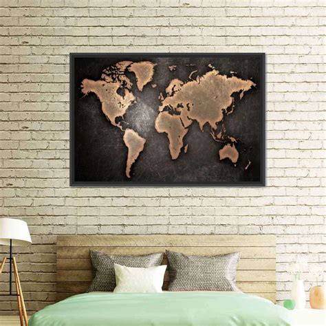 Copper World Map Wall Art Digital Art World Map Wall Art Map Wall