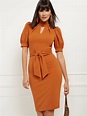 New York & Company | Belted Puff-Sleeve Mockneck Dress in New England ...