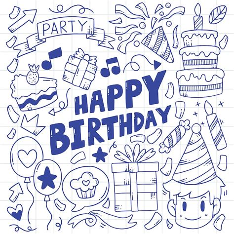 Premium Vector Hand Drawn Party Doodle Happy Birthday Ornaments Illustration