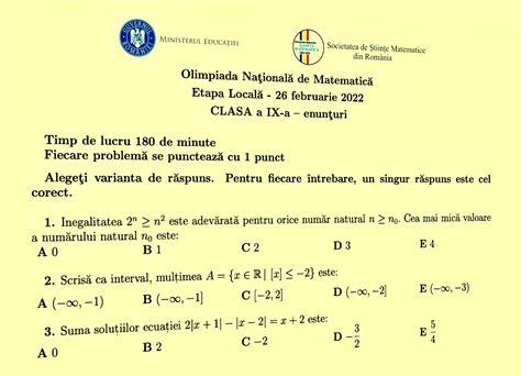 Subiectele și Răspunsurile Corecte De La Olimpiada De Matematică 2022