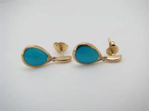 Kabana 14k Gold Teardrop Earrings With Inlay Sleeping Beauty Turquoise