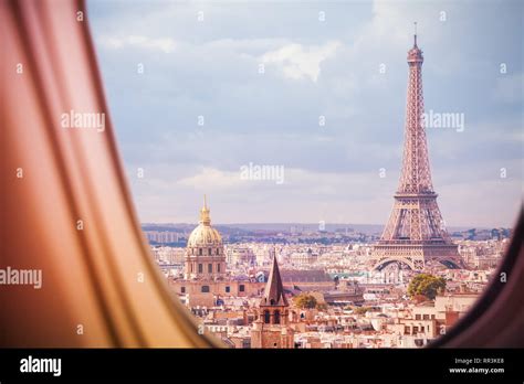Paris And Eiffel Tower View From Plane Window Stock Photo Alamy