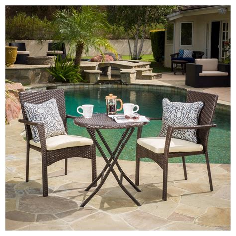 Elba 3pc Wicker Bistro Set With Cushions Brown Christopher Knight