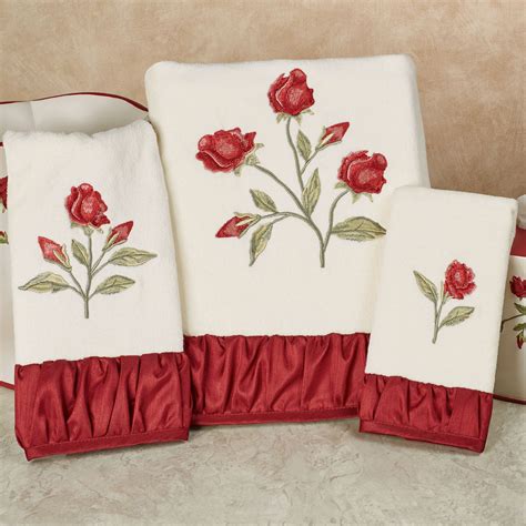 For maximum color retention and softness, do not use any bleach when washing these towels. Briar Rose Embroidered Red Floral Bath Towel Set