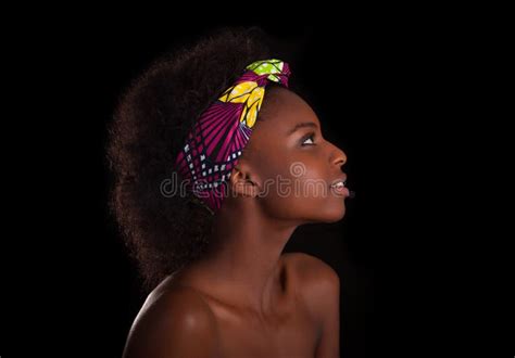 Young Beautiful African Woman Portrait Isolated Over Black Back Stock