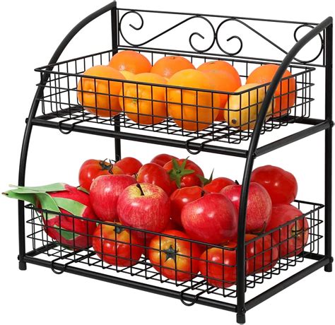 Lumamu 2 Tier Metal Fruit Basket Detachable Fruit Holder For Kitchen