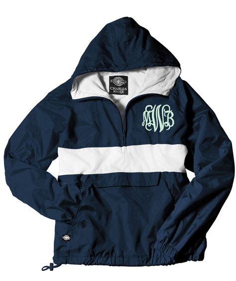 Monogrammed Pullover Rain Jacket Lined With A Hood Navy And