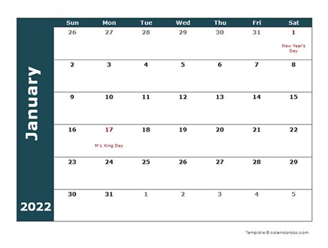 2022 Monthly Calendar Template Free Printable Templates