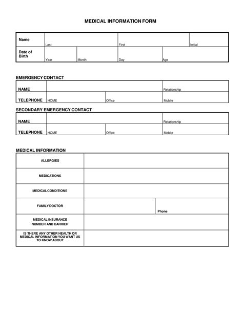 Printable Blank Health Forms Printable Forms Free Online