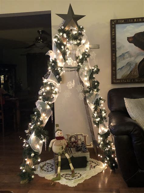 Unique Christmas Tree Made From A Wooden Ladder