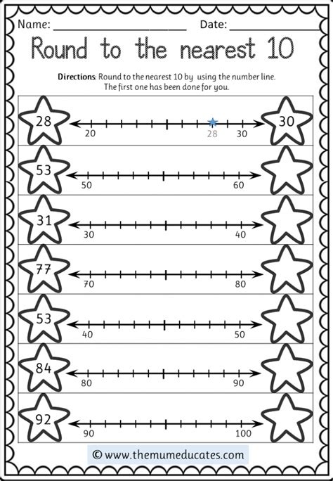 Rounding Using Number Lines Worksheet