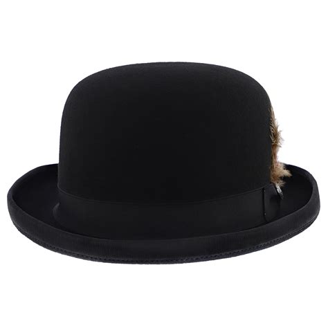 Mens Stetson Derby Wool Felt Bowler Hat Black Feather