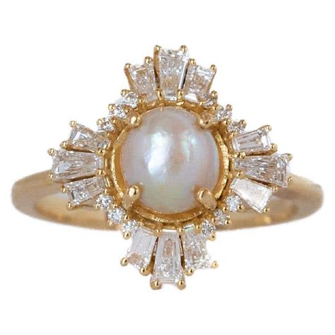 Pearl And Diamond Baguettes Ring 153 For Sale On 1stdibs Pearl