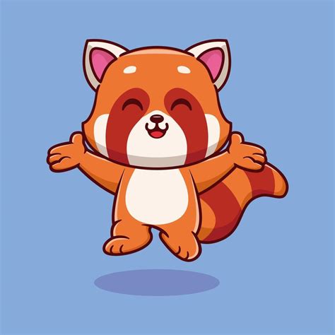 Cute Red Panda Happy Jump Cartoon Vector Icon Illustration Animal