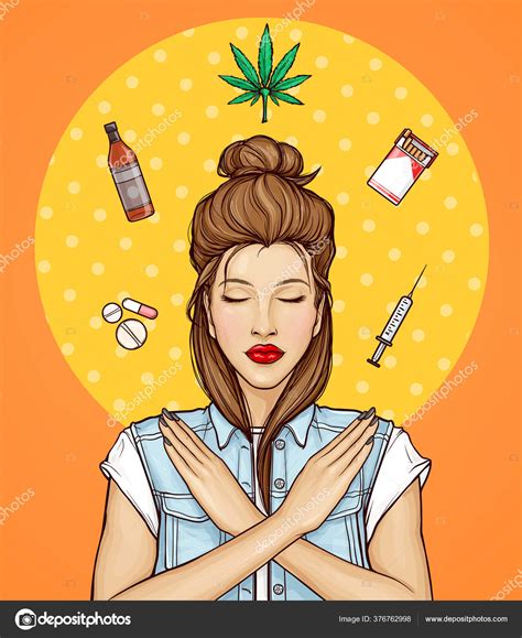 Pop Art Girl Refuse From Bad Habits Drugs ⬇ Vector Image By © Redgreystock Vector Stock 376762998