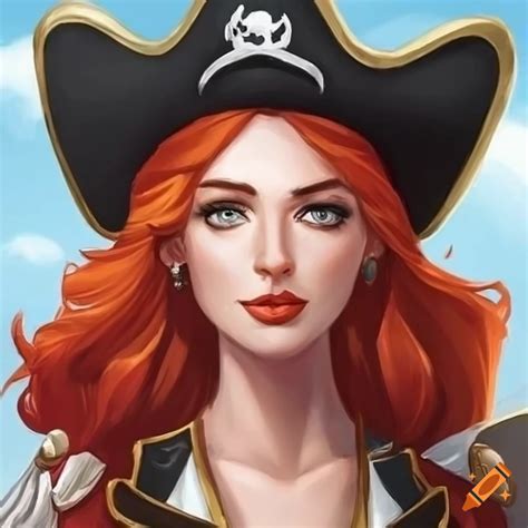 Portrait Of A Redhead Pirate Girl In Dungeons And Dragons Art Style