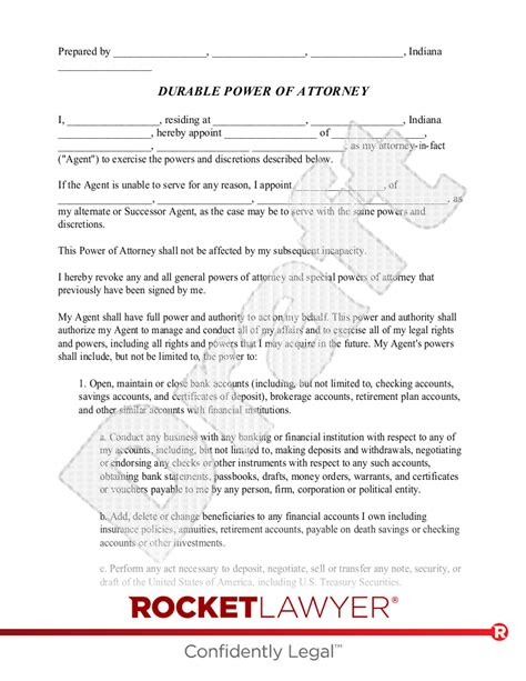 Free Indiana Power Of Attorney Make Download Rocket Lawyer