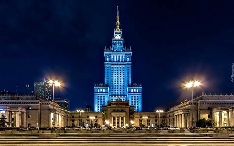 Pałac Kultury Warszawa Polska Noc